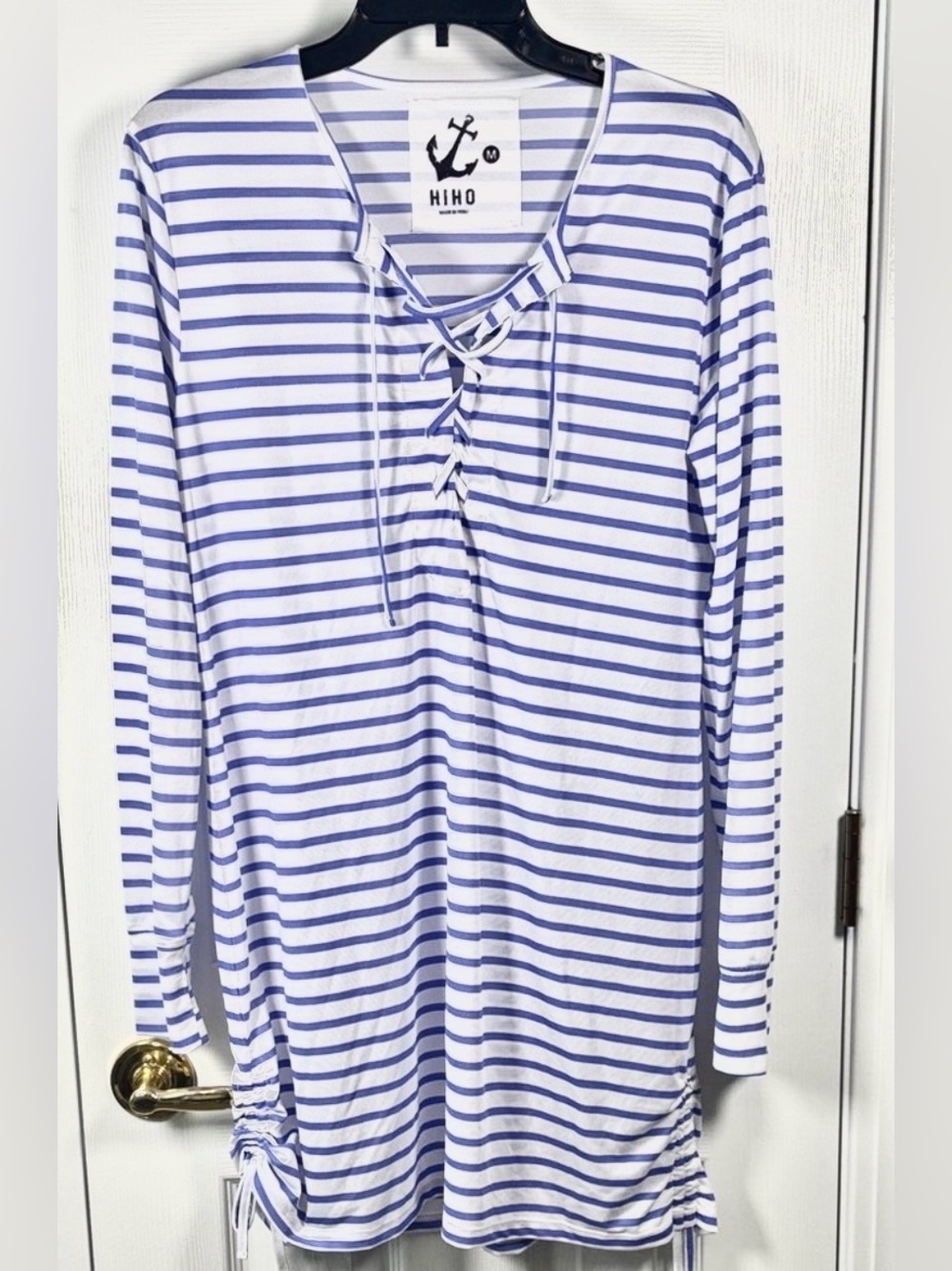 HIHO Blue White Striped Swimsuit Bathing Suit Coverup Medium